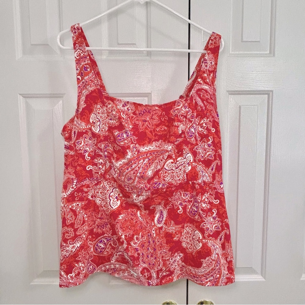 Lands End Pink Paisley Tankini Top Built in Bra Adjustable Strap Size 22W